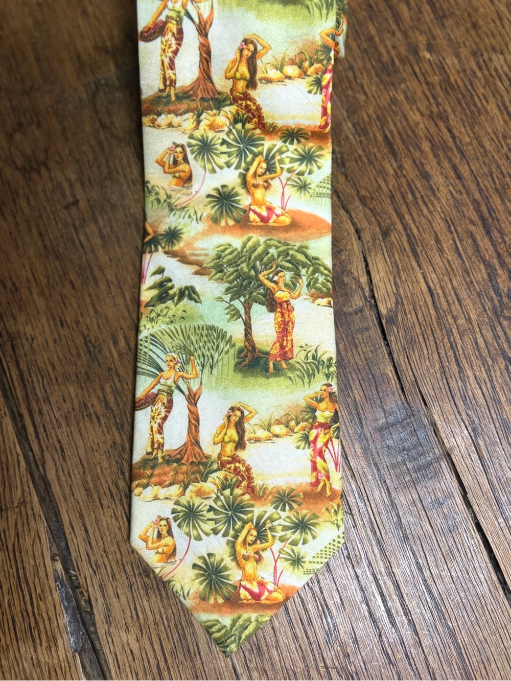 Vintage Y2K IZOD Tropical Hawaiian Cotton Necktie Hula Girl Beach Tiki Print